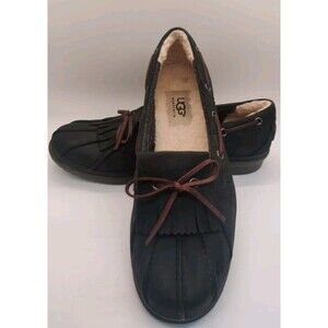 Ugg Australia Womens Sz 7.5 Haylie Oiled Leather Fringe Slipon Duck Shoe Leather